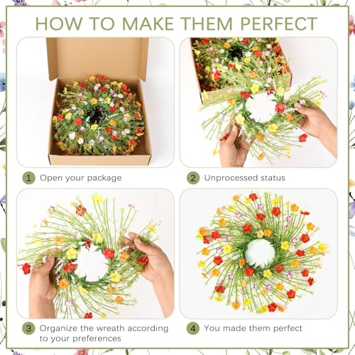 6 Pcs Mini Wild Flower Candle Rings Wreaths Artificial Colorful Wildflower Pillar Candle Holders Wreath for Spring Summer ...