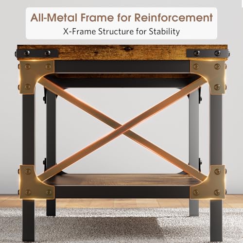 Rectangle Coffee Tables for Living Room, Wood Rectangular Coffee Table, 2 Tier Industrial Modern Center Table with Thicken...