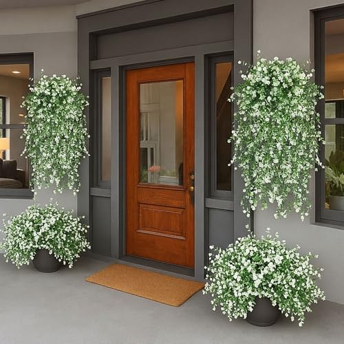 Suncalla 3 Pcs Artificial Hanging Flowers for Outdoors Fake Hanging Plant Faux Green Vine Spring Summer Decoration UV Resi...