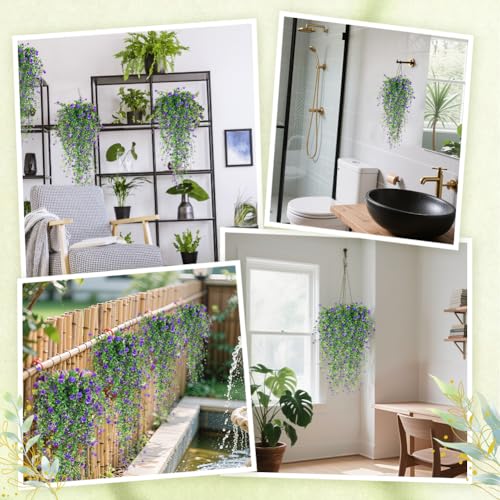 Artificial Hanging Flowers, 3 Pcs Fake Hanging Plants Decor, Artificial Vines for Outdoors, UV Resistant No Fade Artificia...