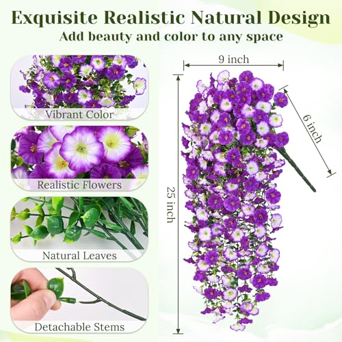 Dolicer 2 Packs Look Real Artificial Flowers for Outdoors, Fake Artificial Hanging Flowers for Outdoors Realistic UV Resis...