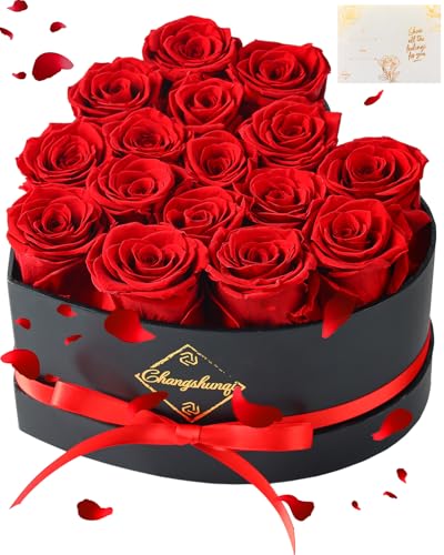 Changshunqi 16 Flowers Forever Preserved Roses in Heart Box, Preserved Flowers for Delivery Birthday Gifts Women Anniversa...