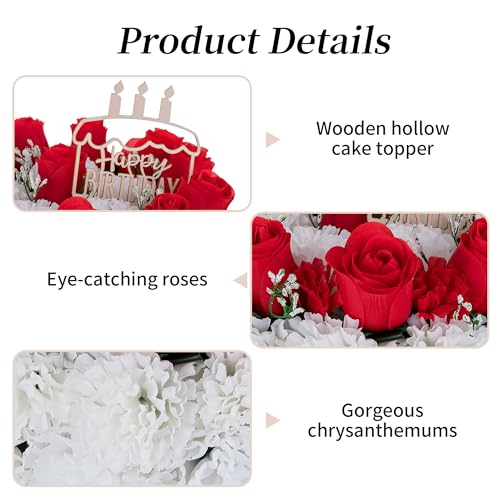 Memobloom Silk Memorial Cake for Cemetery: Grave Decorations Handcrafted Fake Birthday Flowers Cake - Artificial Red Rose ...