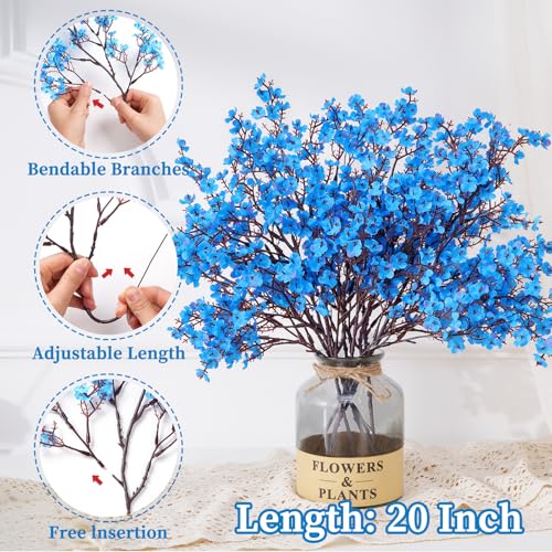 Yastouay Blue Fake Flowers Artificial Flowers, 5 Pcs Real Touch Silk Flowers Faux Artificial Flowers for Decorations, Baby...