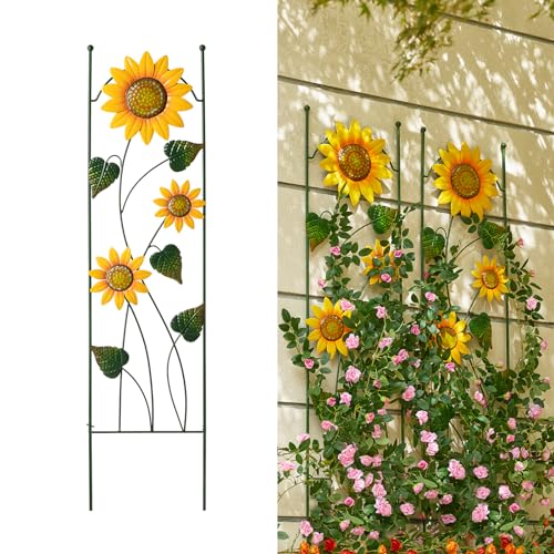 Glitzhome 48''H Garden Trellis for Climbing Plants, Sunflower Decorative Garden Yard Stakes for Spring, Metal Plant Suppor...