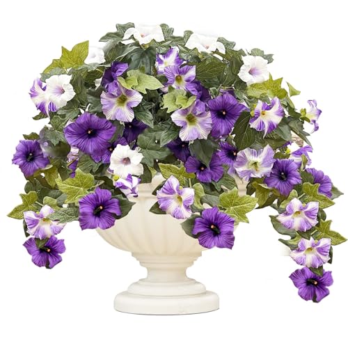 Daily Treasures 2Pack Artificial Hanging Flowers,24 Heads Silk Morning Glory Flowers Per Bouquet, Realistic Artificial Pet...