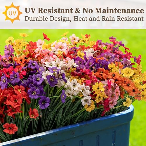 24 Bundles Artificial Flowers for Outdoors/Indoors, Fake Flowers Plants for Indoor Outside Garden Porch Window Box Home We...