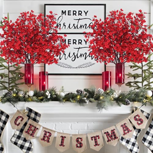 Yastouay Red Fake Flowers Artificial Flowers, 5Pcs Real Touch Silk Flowers Faux Flowers for Decorations, Babys Breath Arti...