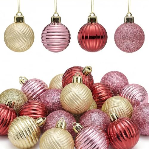 Valery Madelyn 1.6" Small Valentines Ornaments Tree Decorations, 24ct Pink Red and Gold Shatterproof Spring Ball Ornament ...
