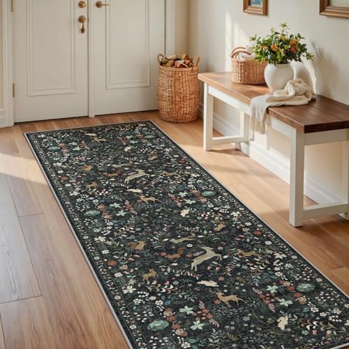 Runner Rug Washable Runners Kitchen Rugs Non Slip Neutral Floral Carpet Low Pile for Indoor Hallways Entryway Living Room ...
