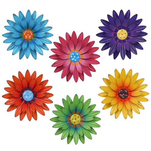 hogardeck Metal Flower Wall Decor - 6 PCS 8" Multicolor Flower Decor for Indoor Outdoor, Sunflower Kitchen Decor Floral Me...