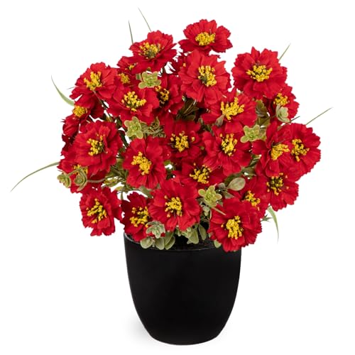 DILATATA Red Poppy Artificial Flowers in Pot 12 Inch Fake Flowers Silk Poppies Arrangement Faux Plant Flower Decor for Spr...