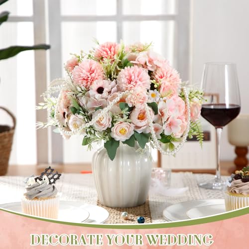 Tigeen 6 Bundles Artificial Bouquet Flowers Artificial Peonies Faux Roses Silk Flowers Hydrangea Bouquet for Wedding Table...