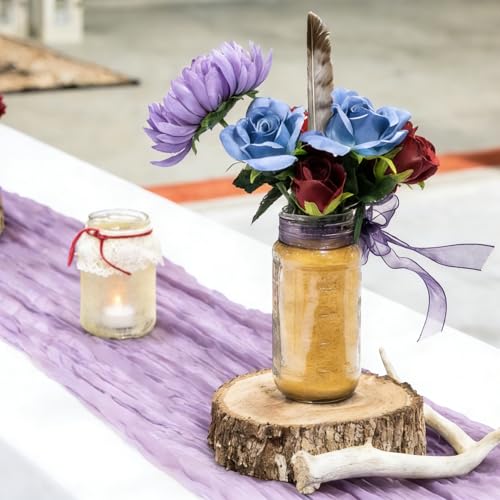 12 Pack Lilac Purple Cheesecloth Table Runners 35 x 118 Inch Rustic Boho Gauze Lavender Table Runner for Wedding Arch, Par...