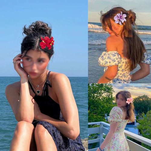 Generic 6 Colors Artificial Flower Hair Clips, Bohemian Flower Hairpin Hawaiian Hairpin for Seaside Holiday, 3.5 Inch Brid...