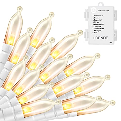 LOENDE LED Mini Lights with Timer Christmas Lights 18ft 50 LED 8 Modes Battery Operated String Lights White Wire for Indoo...