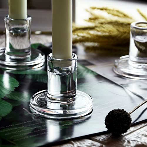 AGLARY 4pcs Taper Candle Holders, Glass Crystal Candlestick Holders Bulk, Clear Candle Holders for Dining Table Centerpiece