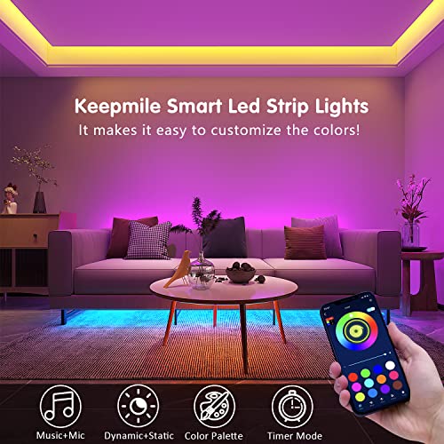 Keepsmile 100ft Led Strip Lights (2 Rolls of 50ft) Bluetooth Smart App Control Music Sync Color Changing RGB Led Light Str...