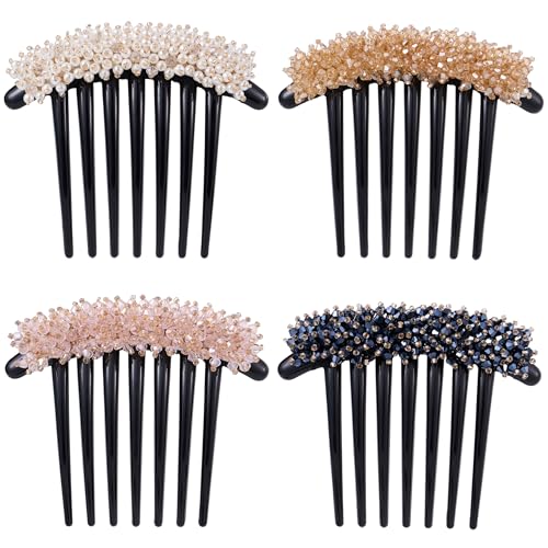 Pearls Hair Side Comb for Women, Rhinestones Hair Combs Pins 7 Teeth Side Hairpins Accessories Crystal Vintage Headpieces ...