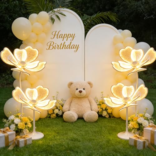 JIUYONG 3Pcs 25.6" Wedding Flower LED Floor Lamp, Creative Peony Lamp with Adjustable Height, Wedding Flower Guide Lights ...