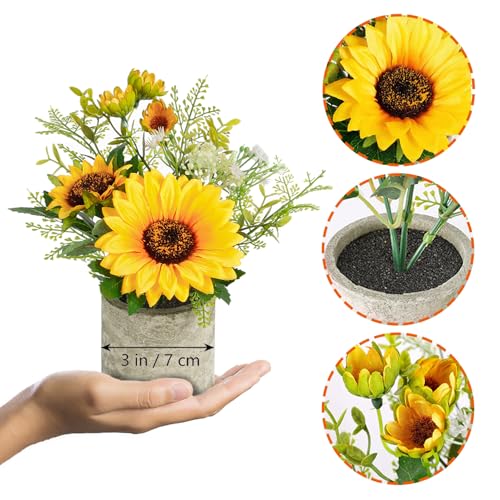 COCOBOO Sunflower Artificial Flowers Pot, Sunflower Decor, Yellow Fake Flower in Pots, for Home Bathroom Kitchen