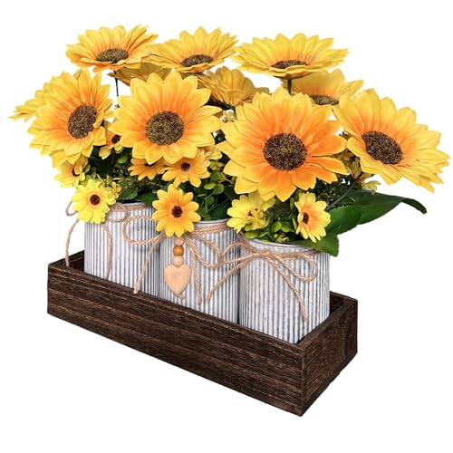 HEMYLU Sunflowers Artificial Flowers Decorations, Sunflower Table Centerpieces for Wedding, Artificial Flower Arrangement ...