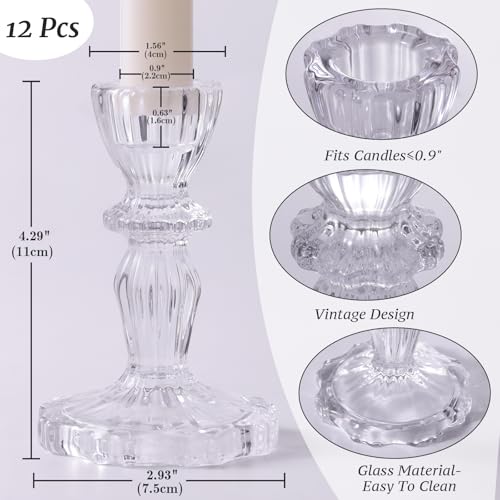 Simeitol 12pcs Taper Candle Holders, Candlestick Holders, Glass Candle Holder - Vintage Flower Design Candle Holders for W...