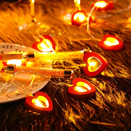 Mudder Valentine's Day Wooden Heart String Lights LED Fairy Hanging Love Lights Lamp Battery Operated Valentine's Day Deco...