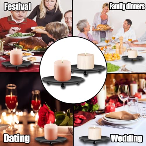 exinddea 8 PCS Iron Plate Candle Holder,Candle Stand for LED & Wax Candles,Black Candle Holders Iron Plate,4" Decorative P...