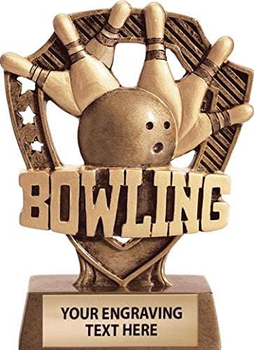 Crown Awards 5" Shieldz Bowling Pins Sculpture Trophy, Custom Resin Bowling Trophies with Personalized Engraving Prime