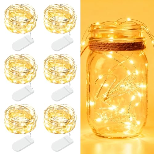 6 Pack Fairy Lights Battery Operated - 7ft 20 LED Twinkle Lights Copper Wire Mini String Lights Firefly Lights for Mason J...