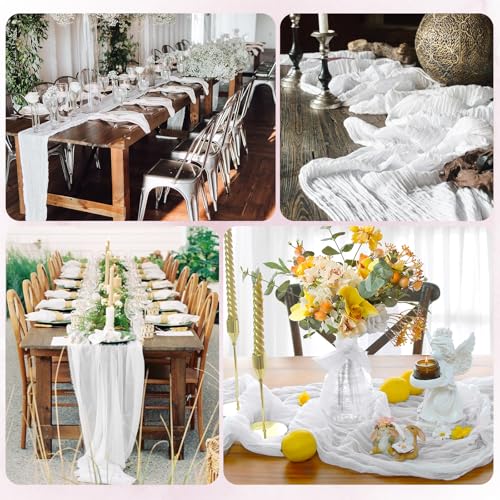 RealBox 12 Pack White Cheesecloth Table Runner 17x108 Inch Semi Sheer Boho Gauze Cheese Cloth Fabric Table Runners, for We...