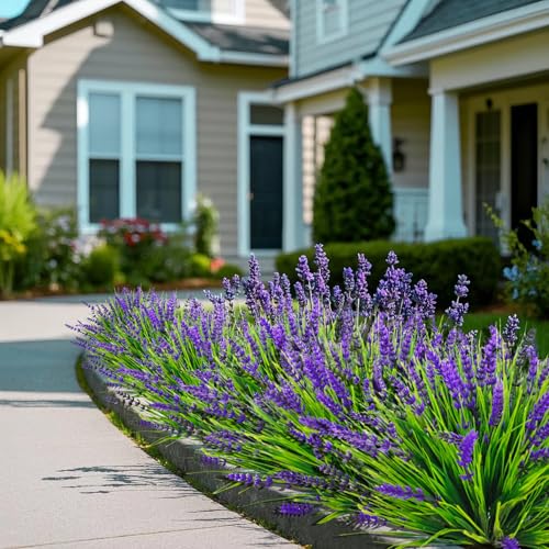 Bassion Artificial Flowers for Outdoors, 24 Bundles Fake Lavender Flowers UV Resistant Plastic Plants Faux Purple Monkey G...