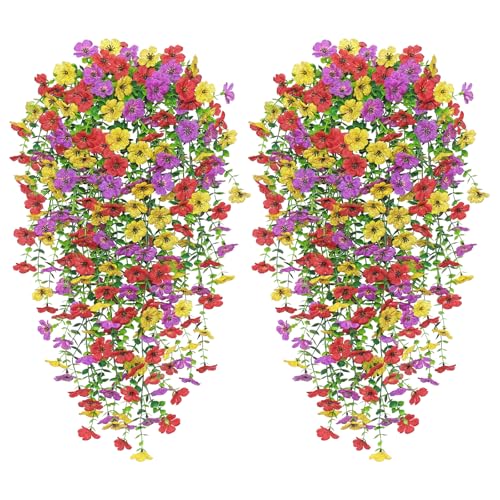 Betylifoy 4PCS Artificial Hanging Flowers Fake Hanging Plants for Outdoors Spring Decor UV Resistant Faux Silk Orchid Flow...