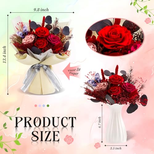 Vryblos Preserved Flowers Bouquet Roses with Vases,Real Birthday Flowers for Delivery Prime,Forever Glitter Rose Bouquets ...