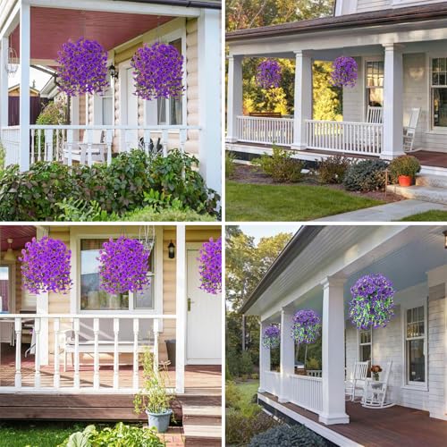 6-Pack Outdoor Artificial Flowers, 69-Flowered Large Morning Glory, Uv-Resistant Artificial Morning Glory,Perfect for Outd...