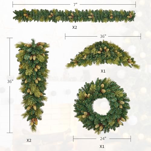 Garvee Pre-Lit White LED Lights Holiday Christmas 6-Piece Set - Tree, Garland, Wreath, Swags, Christmas Decorations Set of 6