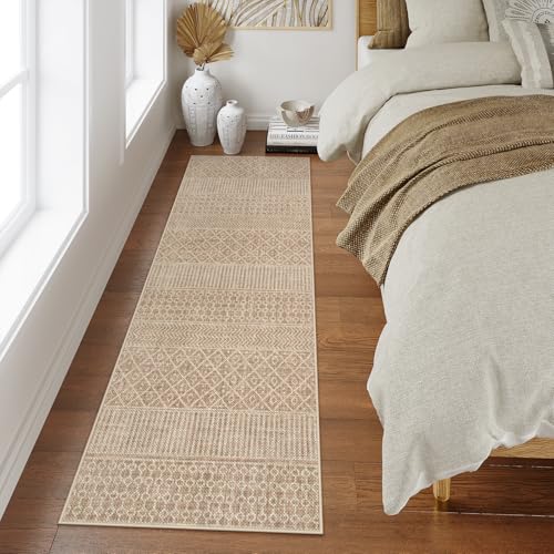 Lahome Farmhouse Geo Hallway Runner 2x6, Washable Beige Kitchen Runner Rug 6 ft Non-Skid Rug, Ultra-Thin Modern Runners fo...