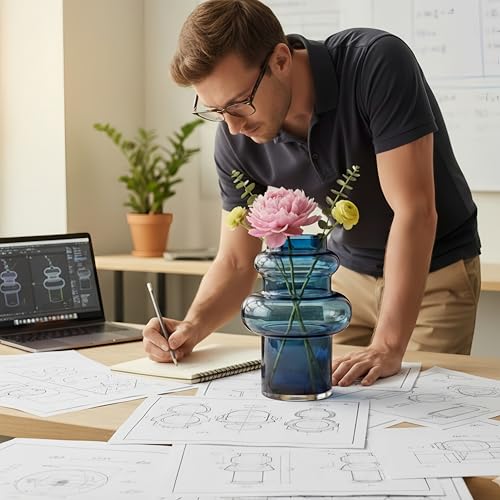 Lvases Clear Blue Bubble Glass Flower Vase, Modern Boho Ins Style Vase for Hydroponic Plants Bouquet, for Home Room Office...