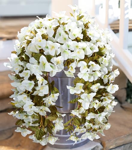 HyeFlora Bougainvillea Artificial Hanging Flowers Plants for Outdoors Decoration, 2pcs Faux Bougainvillea Vines White Fake...