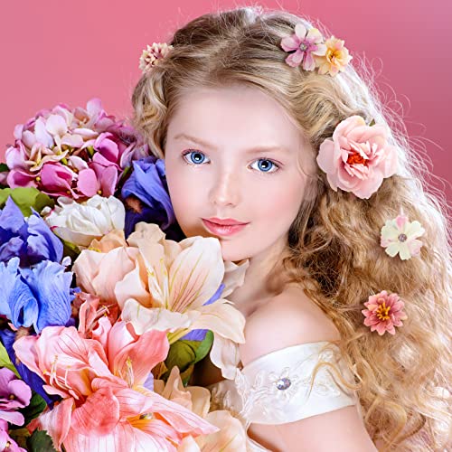 BBTO 21 Pcs Flower Hair Clip Rose Hair Clips Barrettes for Women Flower Accessories Boho Bride Claw Clip Hairpin Brooch Pi...