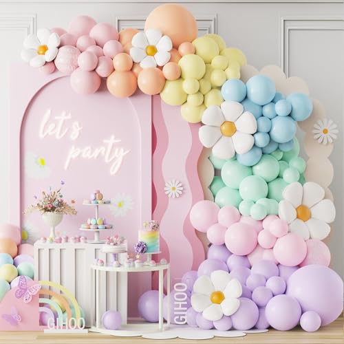 Daisy Pastel Balloon Garland Kit 157pcs Pastel Macaron Balloon Arch Kit with Flower Mylar Balloon for Boho Mothers Day Spr...