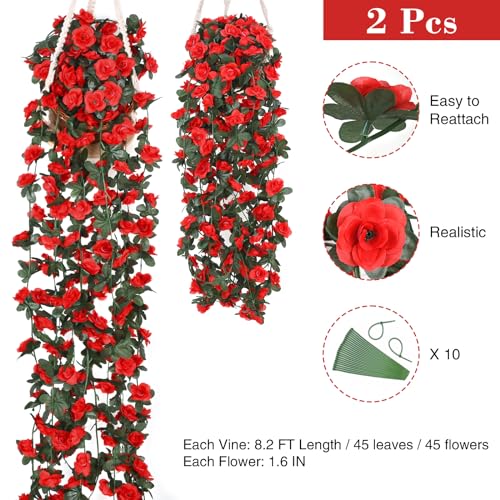BLEUM CADE 2Pcs 16.4Ft Flower Garland Artificial Rose Vines for Bedroom, Cute Fake Hanging Flower Vines Floral Garland Dec...