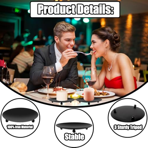 exinddea 8 PCS Iron Plate Candle Holder,Candle Stand for LED & Wax Candles,Black Candle Holders Iron Plate,4" Decorative P...