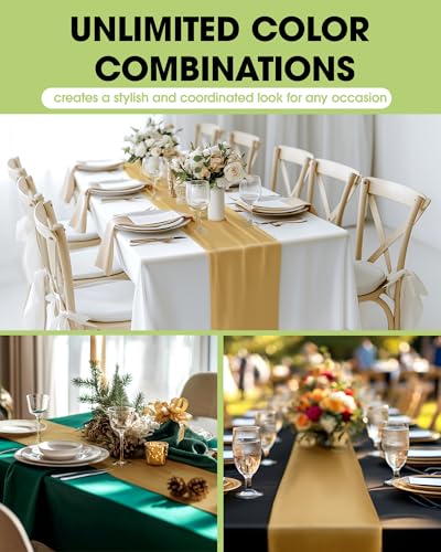 Pureegg Gold Plastic Table Runners - 10 Pack, 14'' x 108'', Water Resistant & Disposable Centerpiece Decorations for Table...