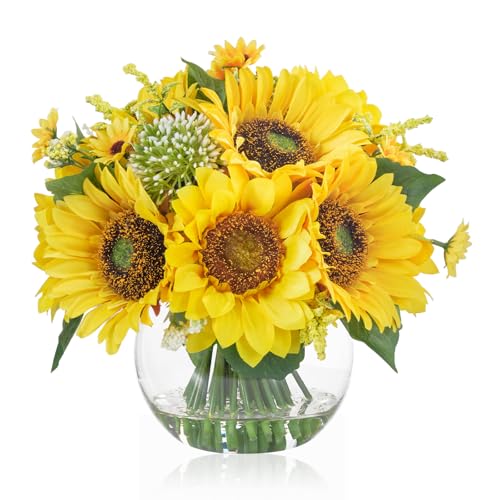 WELL KNOWN Sunflower Decor Arrangement as Table Centerpieces, Artificial Flowers in Vase for Home Decor Yellow Sunflower C...