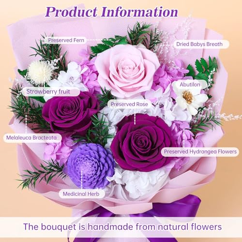 Jtoder Flowers Gifts for Women, Flower for Delivery, Preserved Purple Roses Bouquets, Anniversary Birthday Flowers Gifts f...