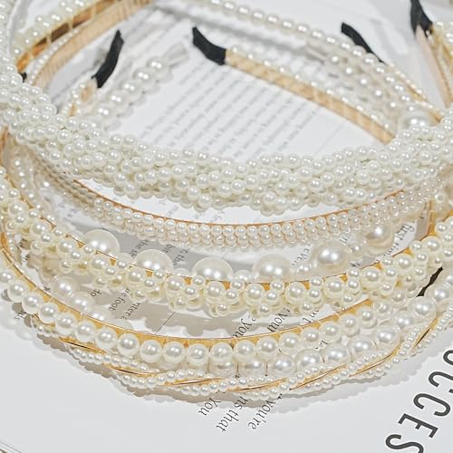 VASTRISE 8 Pcs Pearl Headbands for Women Non-Slip Shining White Faux Pearls Hairband Hair Accessories Hair Hoop Headband