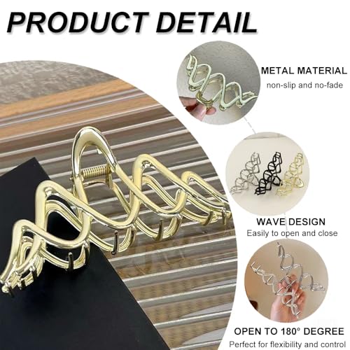 1 Pack Metal Gold Hair Claw Clips for Women French Y2k Wave Shape Hair Clips Strong Hold Big Jaw Clips Exquisite Irregular...