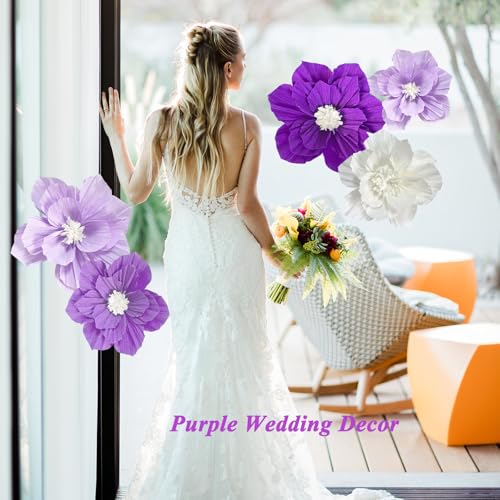 ANSOMO Purple Paper Flowers Artificial 3D Wall Décor Wedding Birthday Bridal Baby Shower Violet Lavender Light Dark Purple...